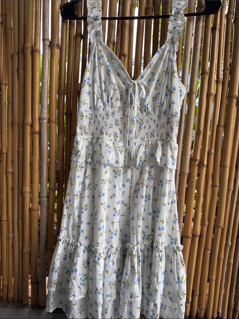Altar'd State White Dress with Blue and Green Floral Print